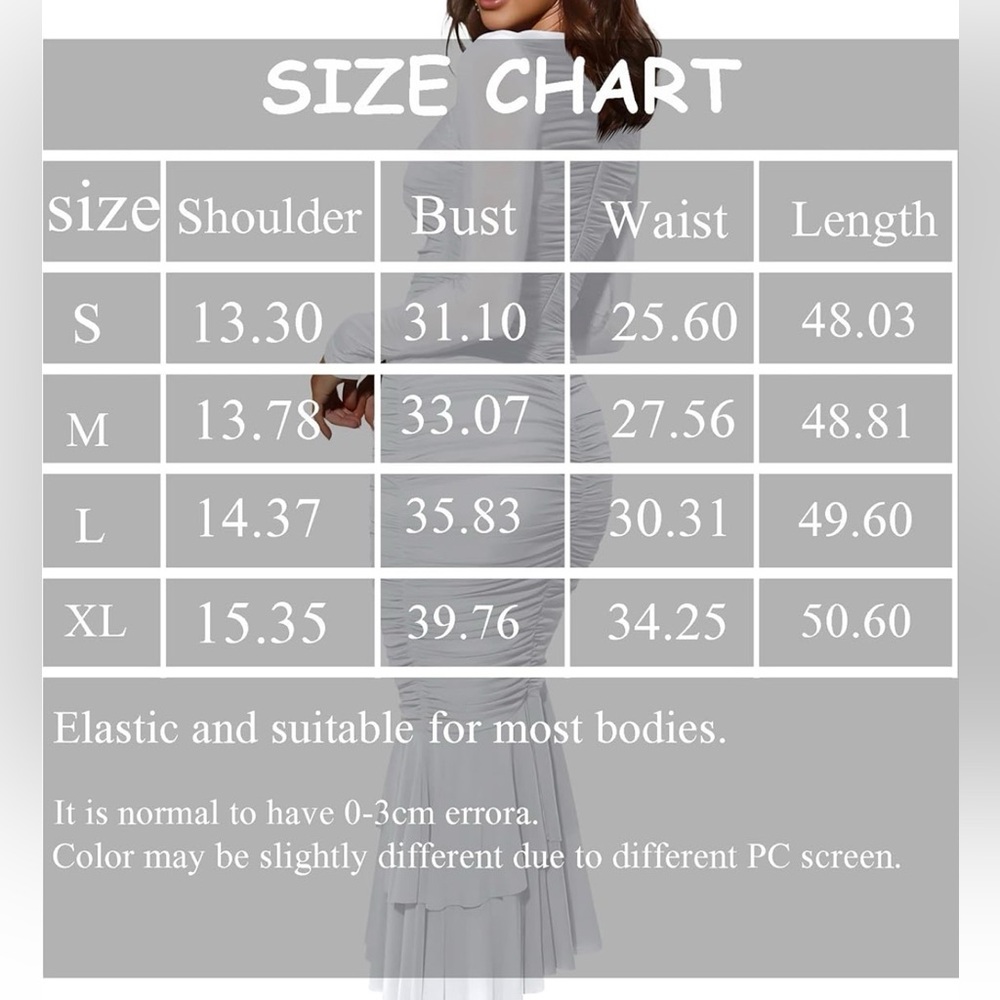Long Sleeve White Ruched Midi Dress with Tiered Hem - Picture 4 of 4